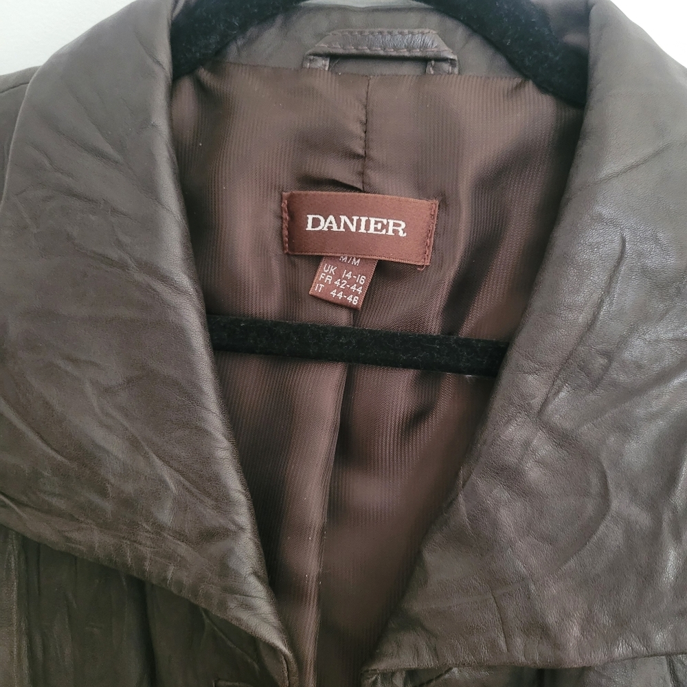 Danier Chocolate Brown Vintage Genuine Leather Jacket Blazer Womens Size M - Picture 5 of 13